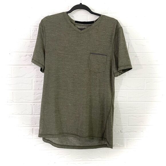 Lululemon Up Front Short Sleeve V-Neck Heathered Fatigue Green/Black Size Small - Picture 1 of 9